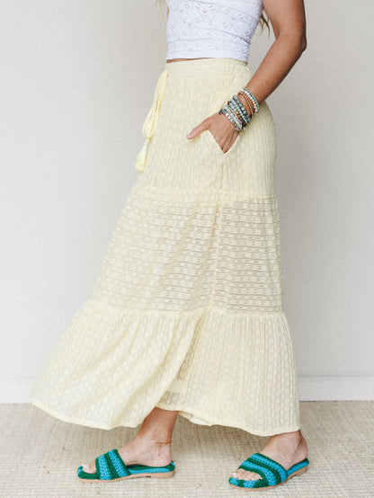 The Nest Golden Drift Tiered Maxi Skirt - Yellow