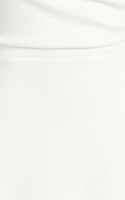 Macy Midi Dress High Neck A Line Dress in Off White