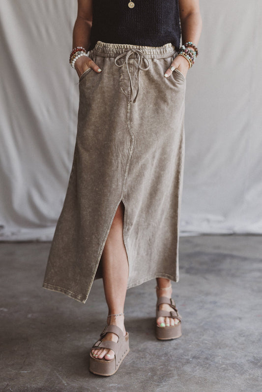 Sunfade Front Slit Maxi Skirt - Mocha - Pre Order