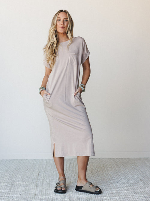Tee It Up Maxi Tee Dress - Ash Mocha - Pre Order