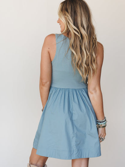In The Garden Mini Dress - Blue Grey