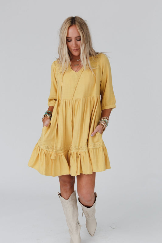 Tiny Dancer Ruffle Mini Dress - Mustard - Pre Order