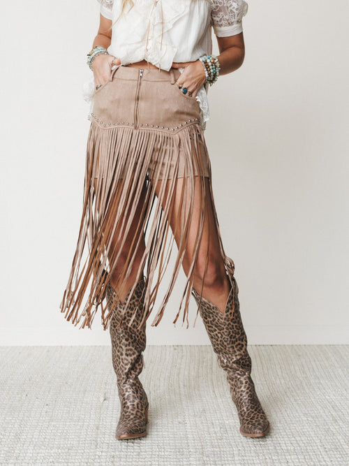 Here for a Good Time Fringe Shorts - Tan - Pre Order