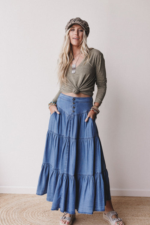 Meadow Blues Maxi Skirt - Denim - Pre Order