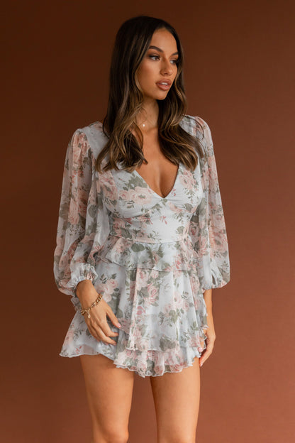La Nena Frill Trim Flounce Romper Floral Green