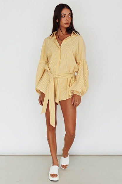 Daytona Beach Long Sleeve Shirt Romper Yellow Stripe