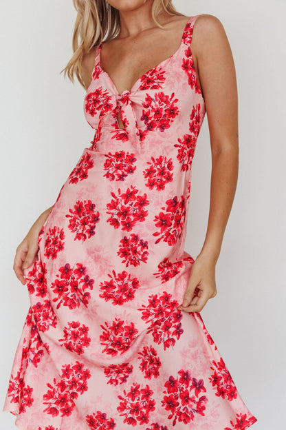 Starry Night Bust-Tie Midi Dress Floral Pink