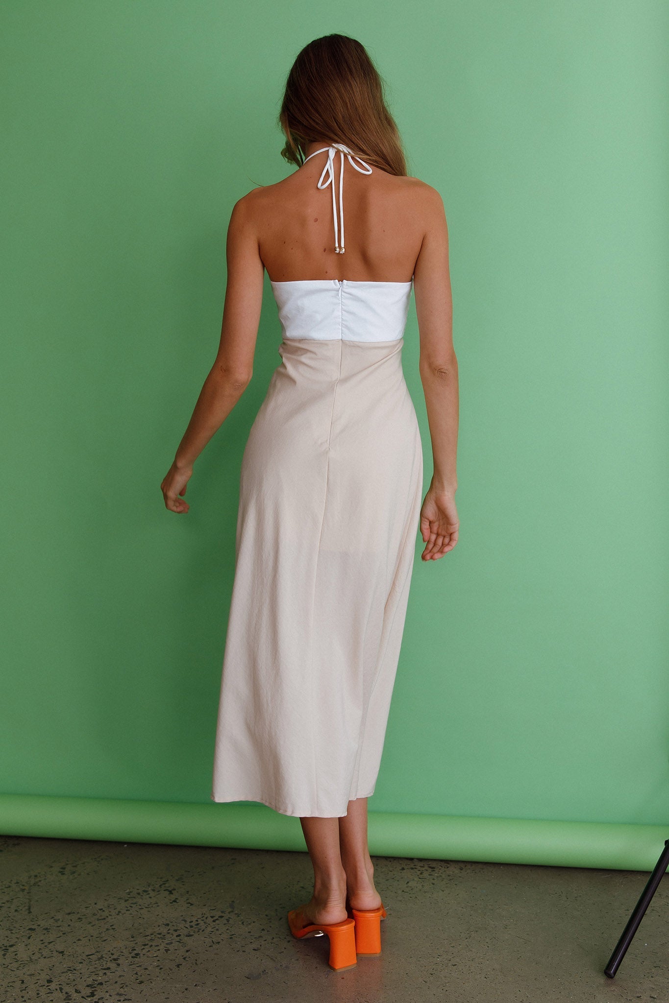 Prue Halterneck Midi Dress Beige