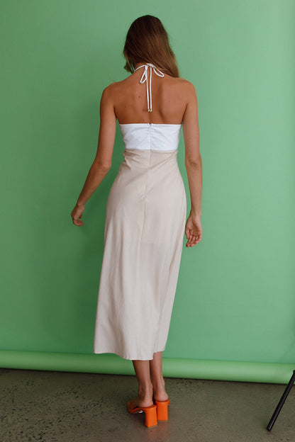 Prue Halterneck Midi Dress Beige