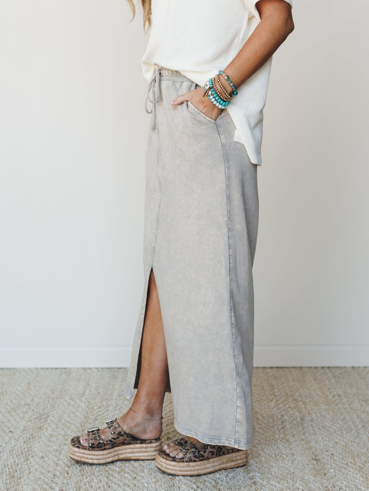 Sunfade Front Slit Maxi Skirt - Sleet