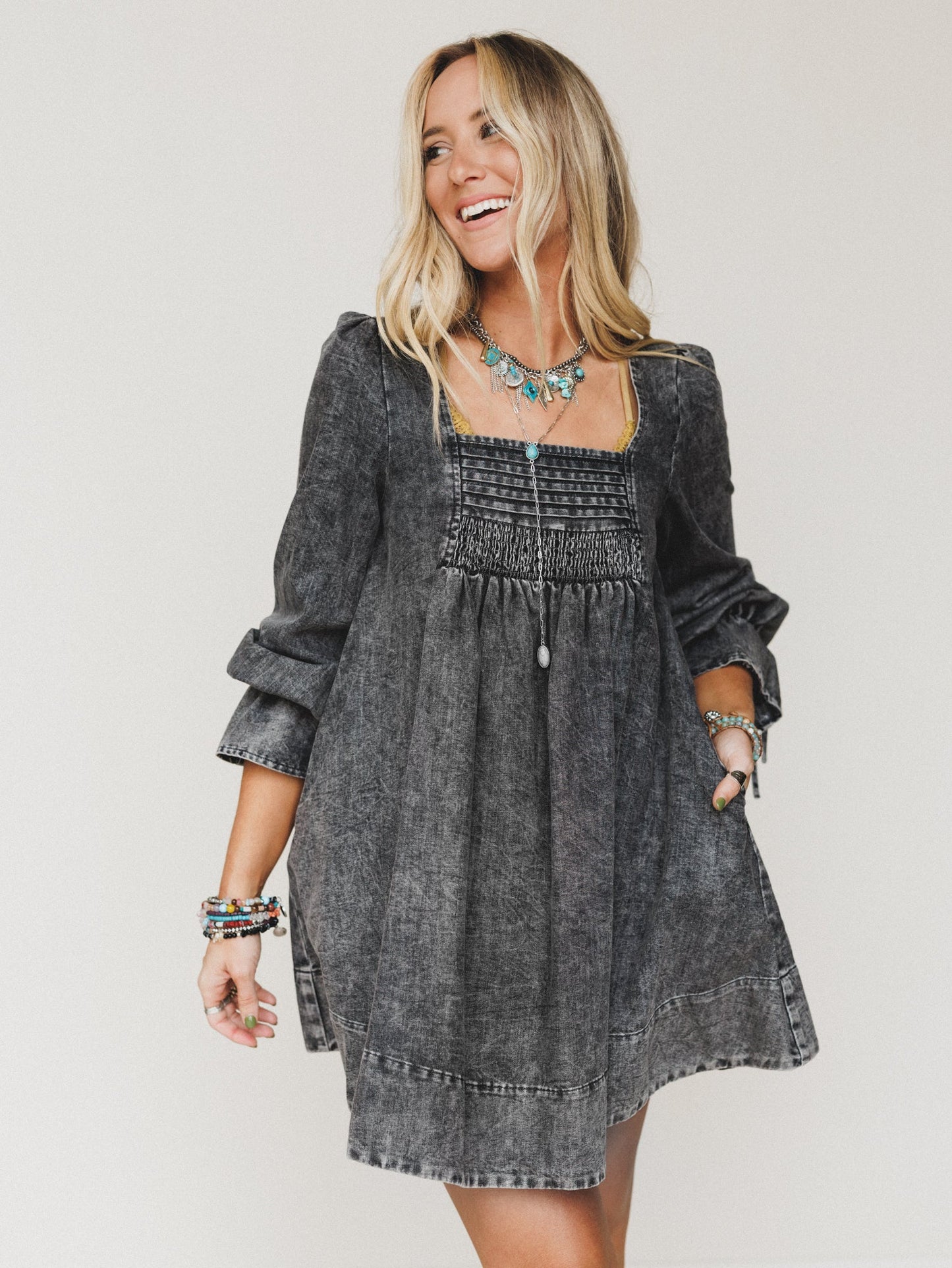 Soft Grove Babydoll Dress - Black - Pre Order