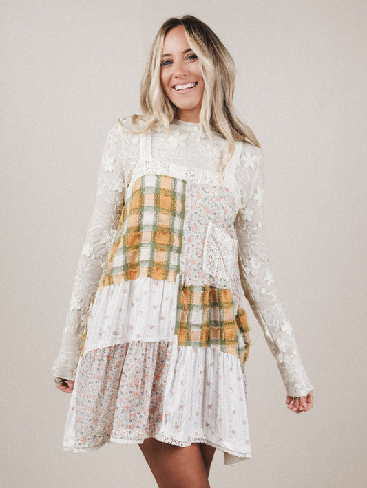 Golden Fields Patchwork Dress - Sage - Pre Order