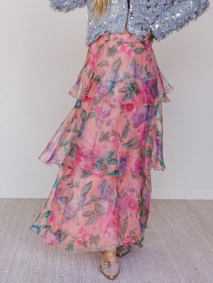 Petal Notes Maxi Skirt - Peach - Pre Order