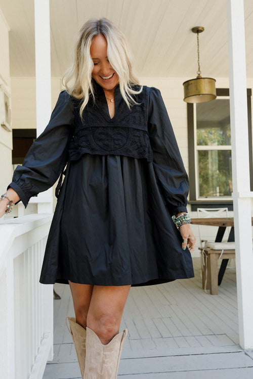 Sweet Edge Crochet Vest Tunic Dress - Black - Pre Order