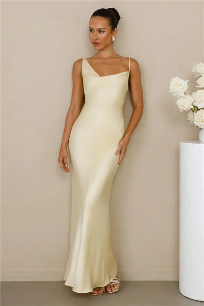 The Madeline Cowl Satin Maxi Dress Yellow
