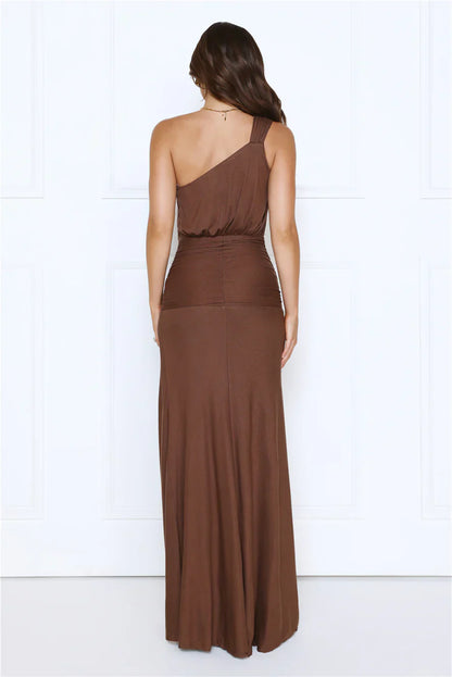 Starstruck Aura One Shoulder Maxi Dress Brown