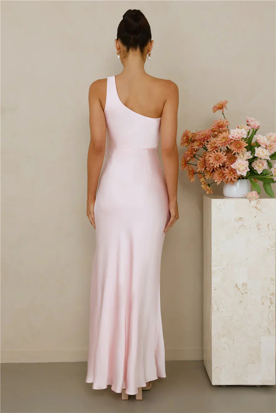 The Aurora One Shoulder Satin Maxi Dress Pink