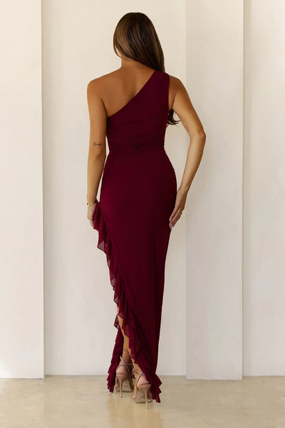 Summer Ember One Shoulder Maxi Dress Burgundy
