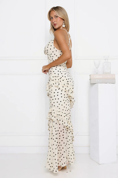 Trends To Come Polka Dot Maxi Dress Cream