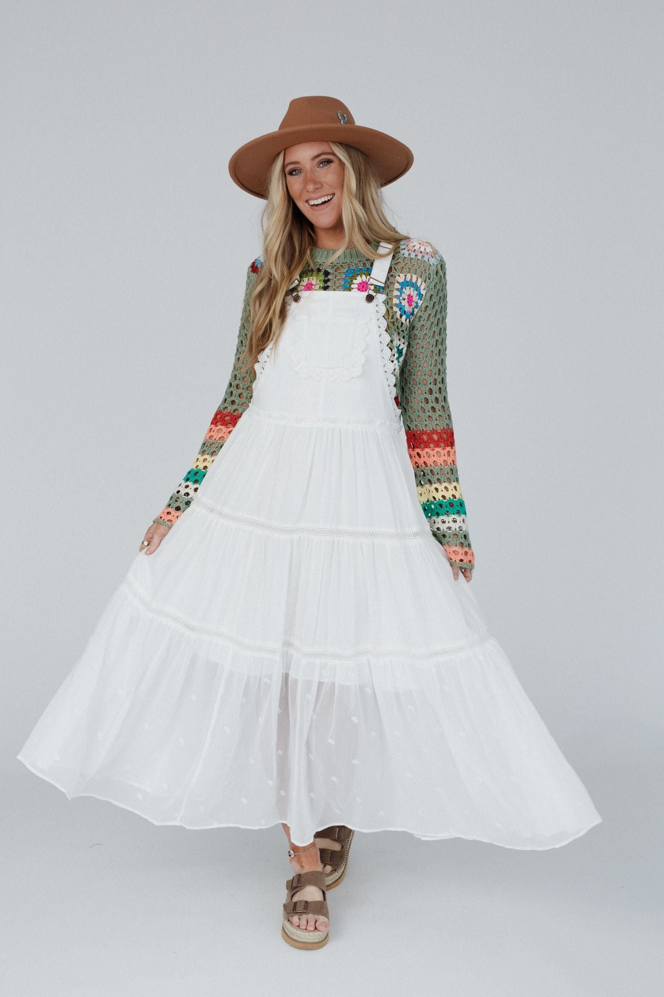 Green Paths Overall Dress - Off White - Pre Order
