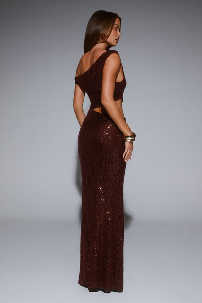 Starlit Sparkle Off Shoulder Sequin Maxi Dress Plum