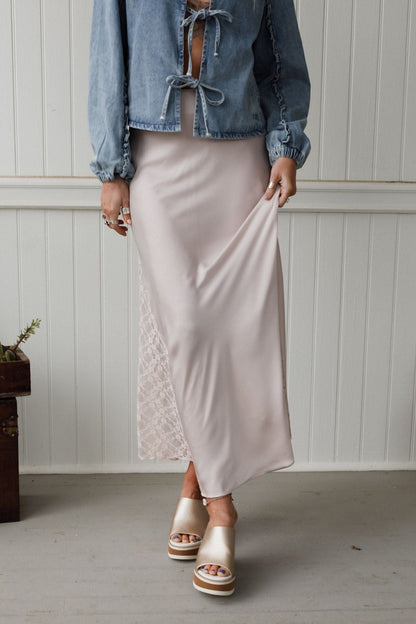 Satin Starlight Lace Skirt - Pearl - Pre Order