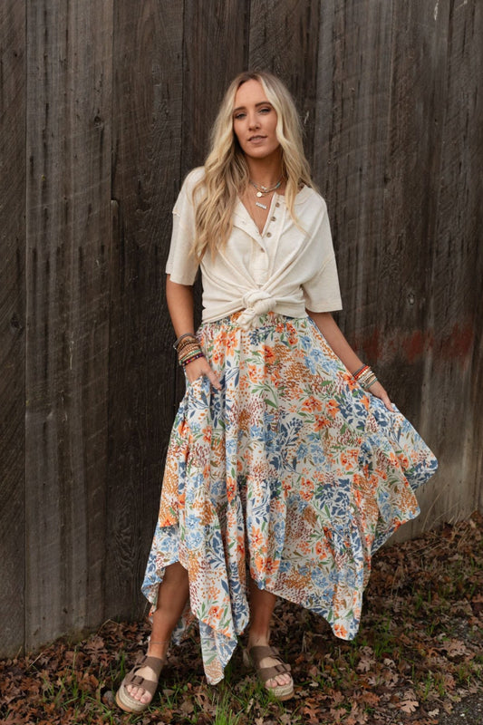 The Nest Swing Of Things Pocketed Midi Skirt - Floral - Pre Order