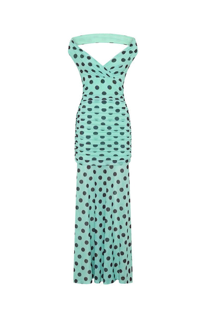 Sweet And Chic Maxi Dress Aqua Polka Dot