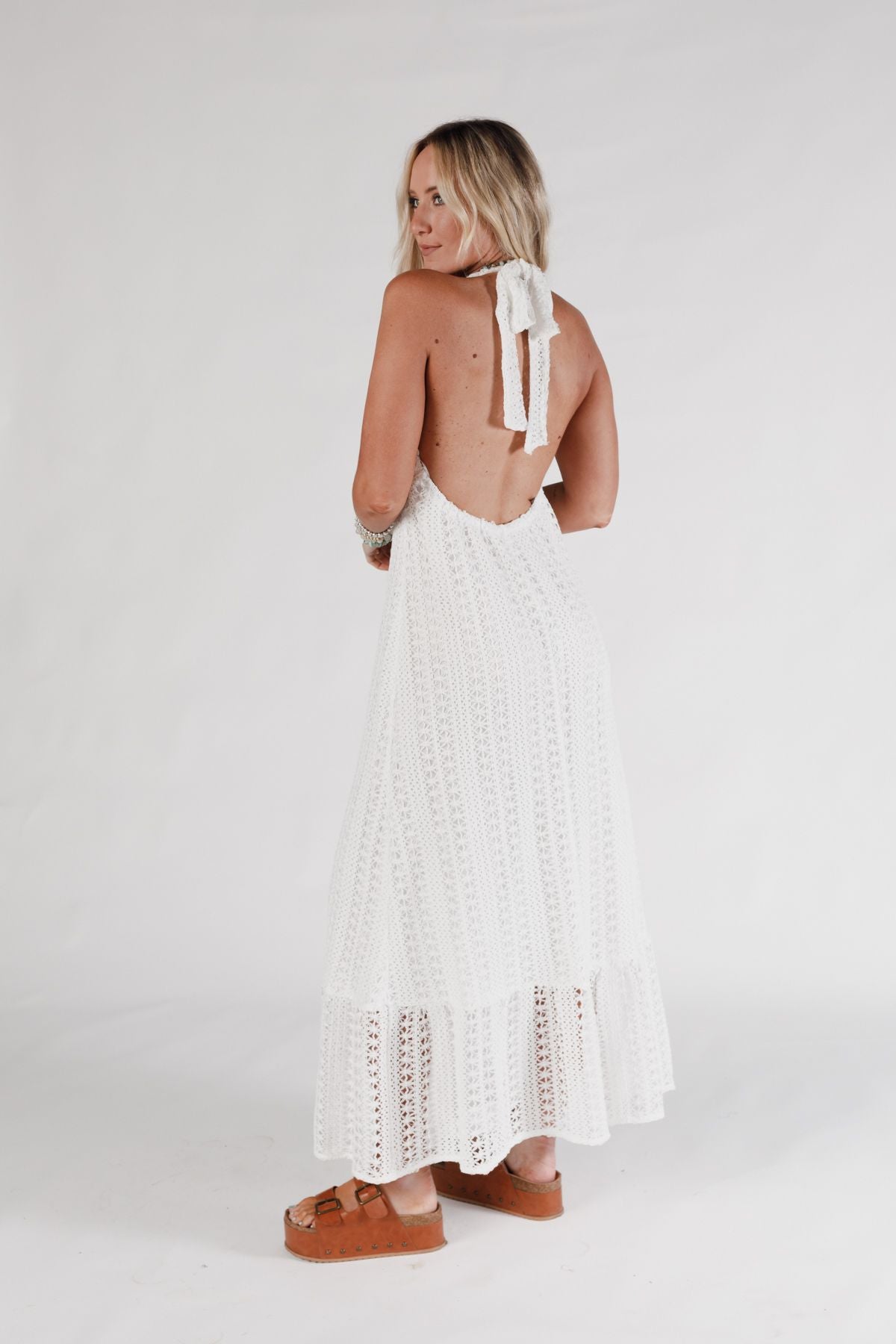 Sunpetal Crochet Maxi Dress - White - Pre Order