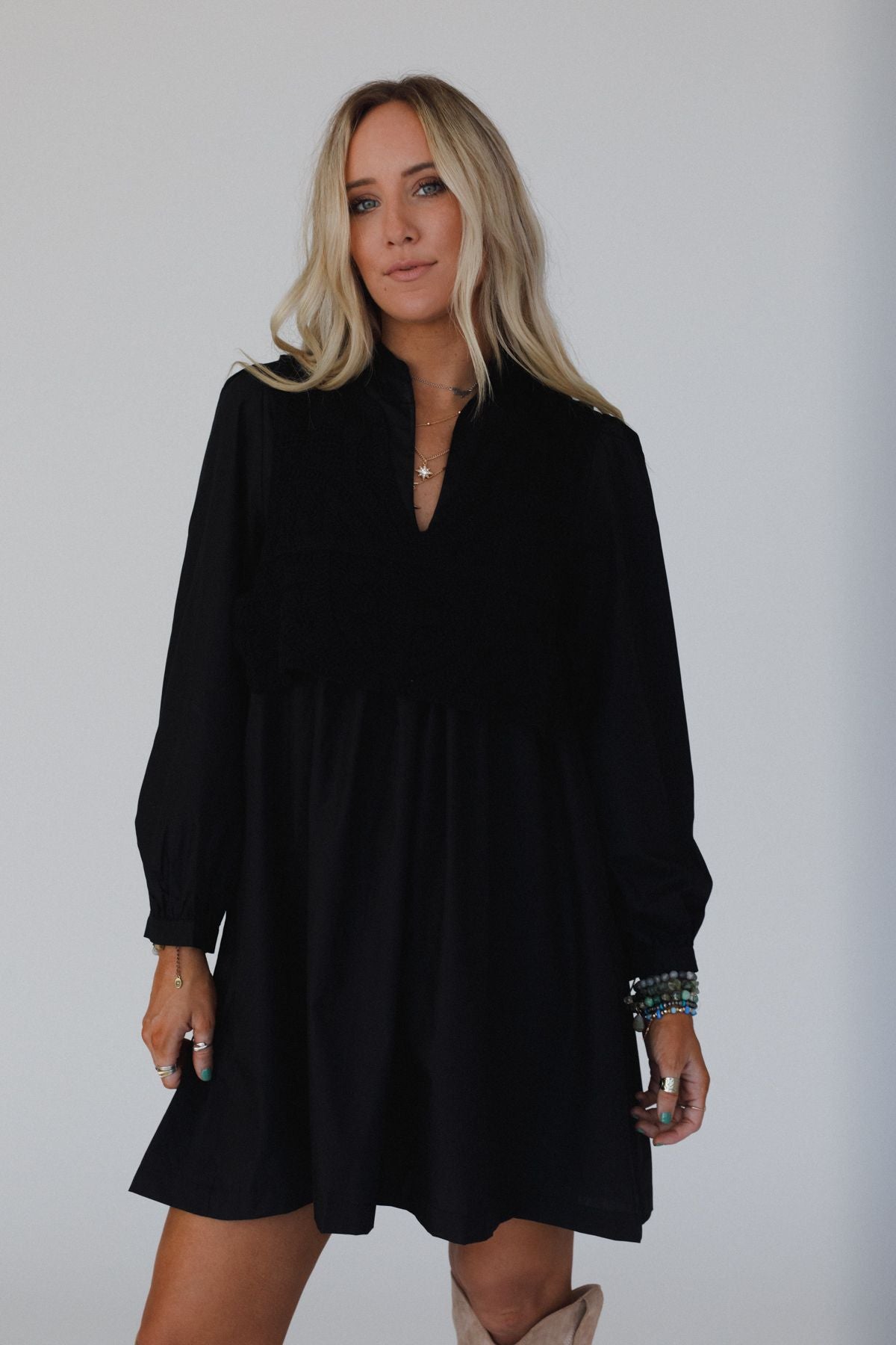 Sweet Edge Crochet Vest Tunic Dress - Black - Pre Order